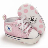 Baby Glitter Sneakers, Like Converse with Shimmer-
 Welcome! Thanks for looking in our shop and viewing these beautiful baby shoes.Your baby will look so adorableIn these smart casual shoes perfect for so many occas-Bijou Bubs